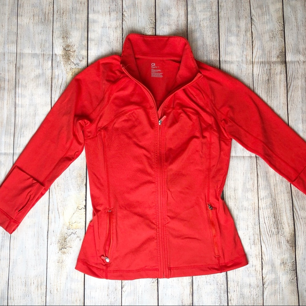 GapFit Full Zip Seamed Red Running Jacket